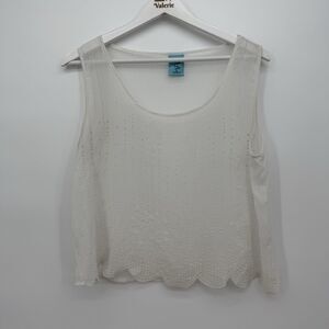 Happening in the Present Y2k White Beaded Dainty Sheer Tank Top Medium